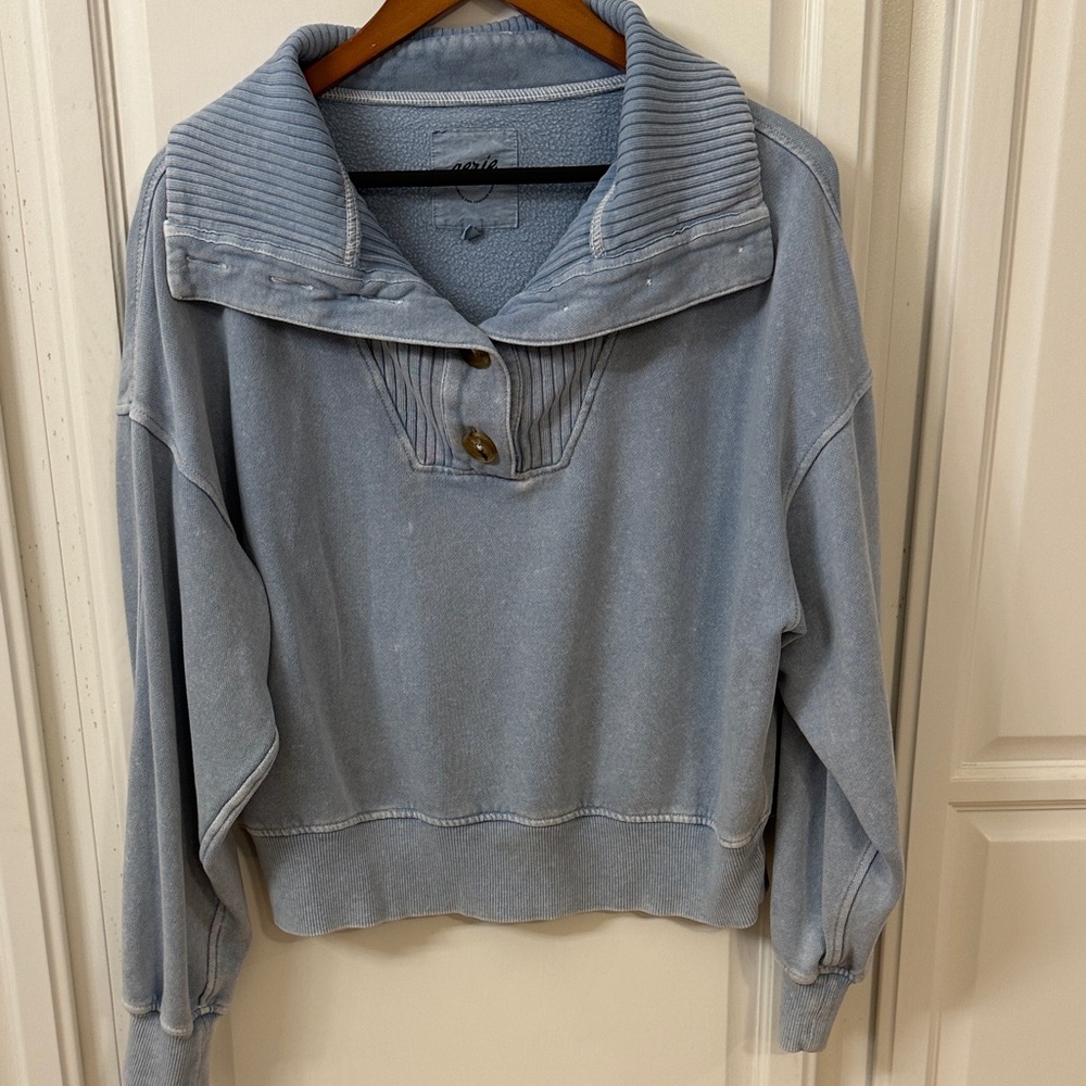 Blue Aerie Collared Pullover Sweater & Matching Barrel Leg Sweatpant Set (short)